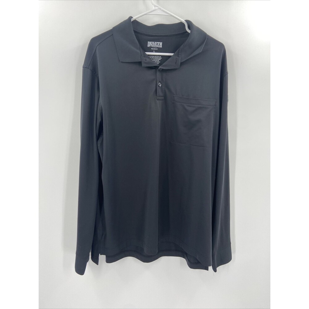 Duluth Trading Mens Polo Shirt Large Black Relaxed Fit Long Sleeve Pullover